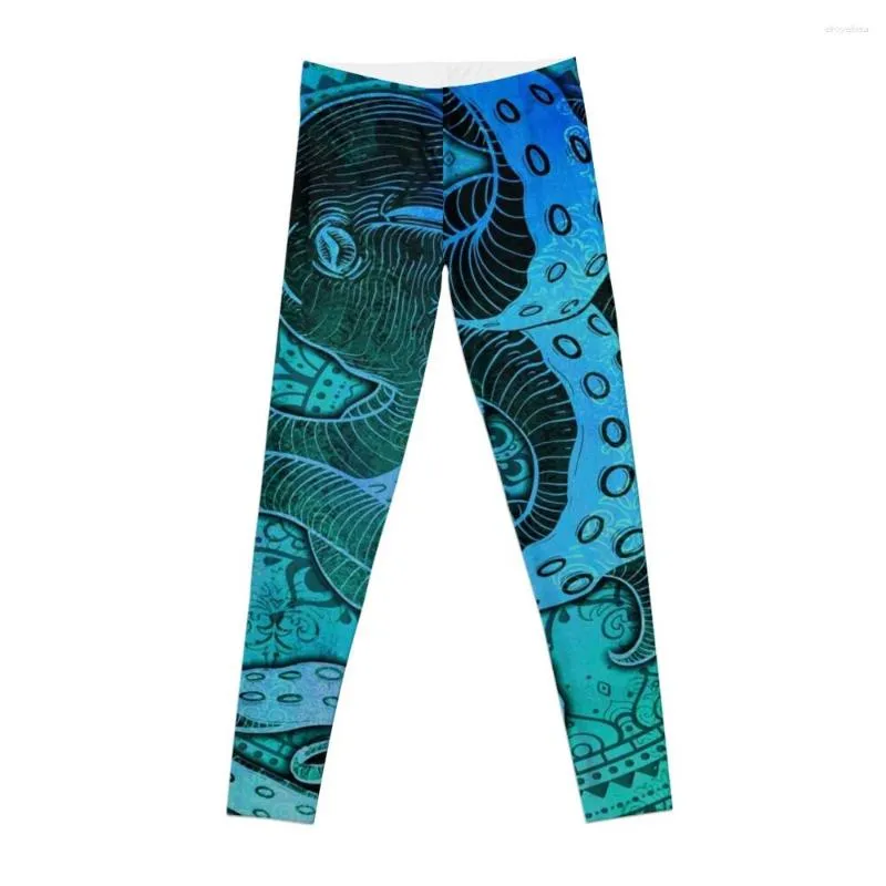 Active Pants Octopus On Damask - Legging Édition Vert/Bleu Sport Femme Yoga Gym Legging Sport Femme