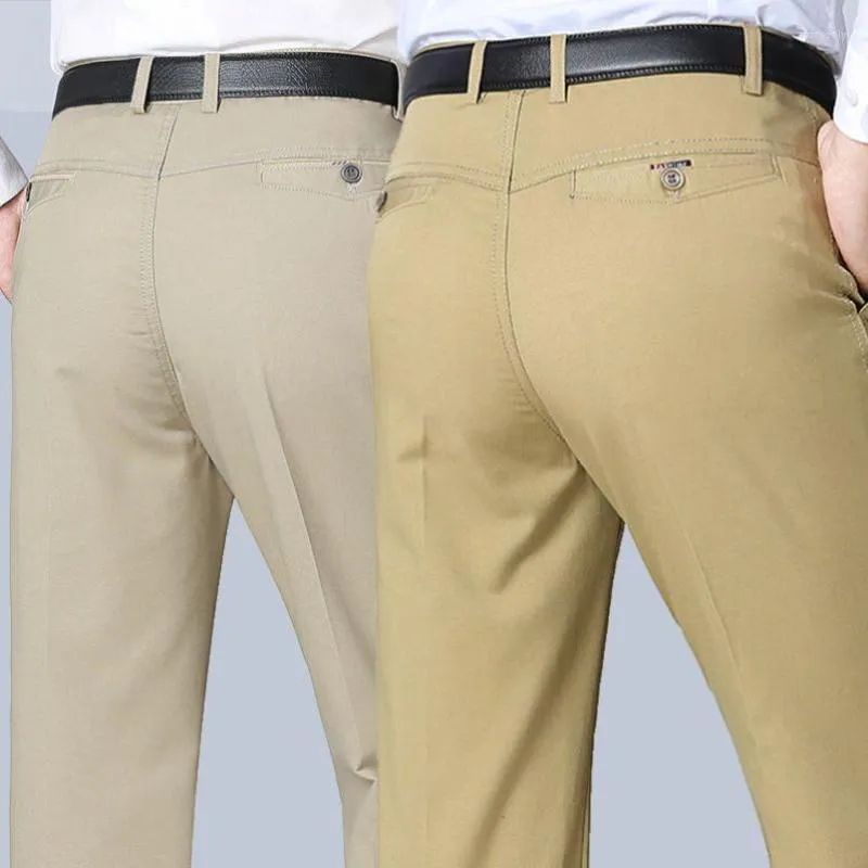 Herrbyxor sommar tunt bomull hösten tjocka byxor mode märke last smart casual solid khaki grå kostym pant yyqwsj