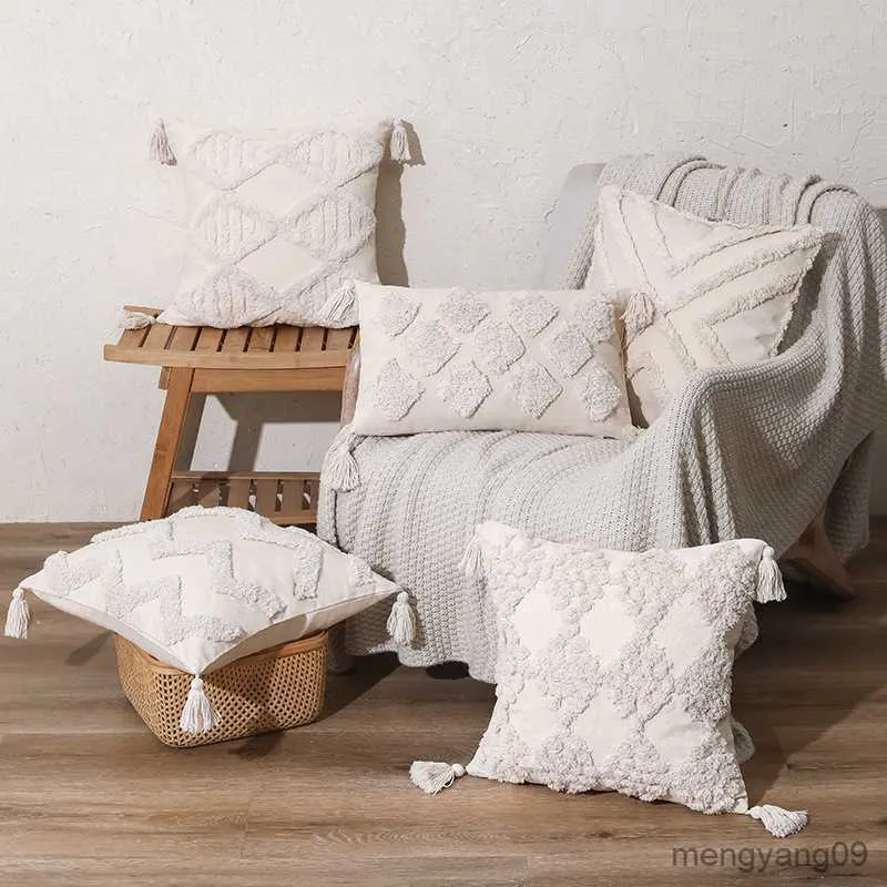 Kissen/dekorative weiche Wolle Tufted Kissenbezug Quaste geometrische Fall Marokko nordischen Stil Abdeckung für Wohnzimmer Sofa Home Decor R230727