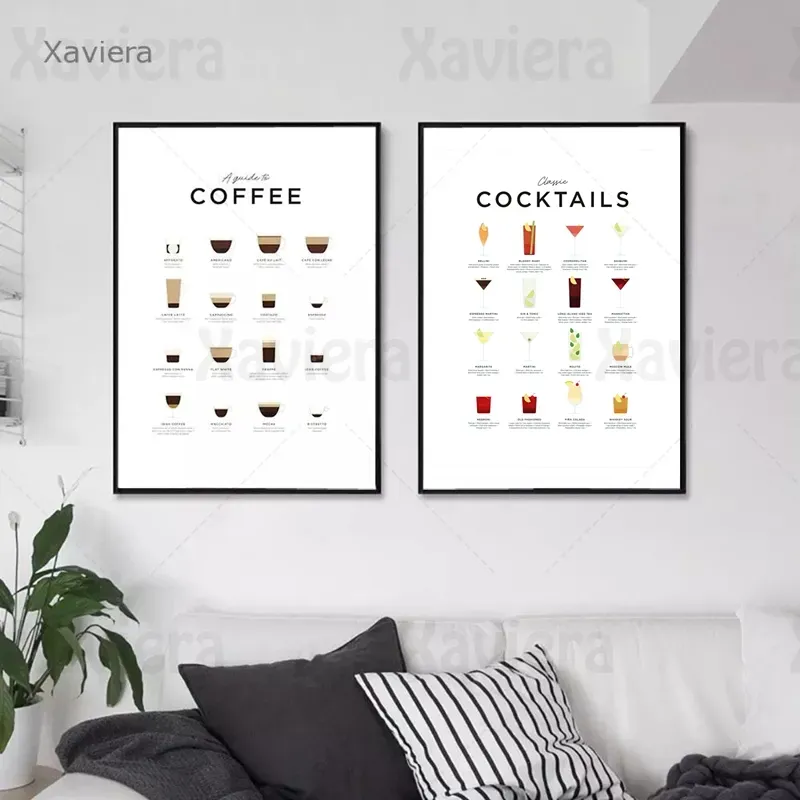 Cocktail- und Kaffeemenü-Leinwandgemälde, modernes Café-Shop-Poster, Wandkunst, Heimdekoration, Küchenbilder, Kaffeeliebhaber-Geschenk w06
