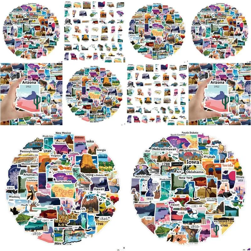 Autocollants De Voiture 52 Pcs Colorf Beautif Usa États Carte Du Parc National De L'Amérique Graffiti Enfants Jouet Planche À Roulettes Drop Delivery Mobiles Mot Dhvj3