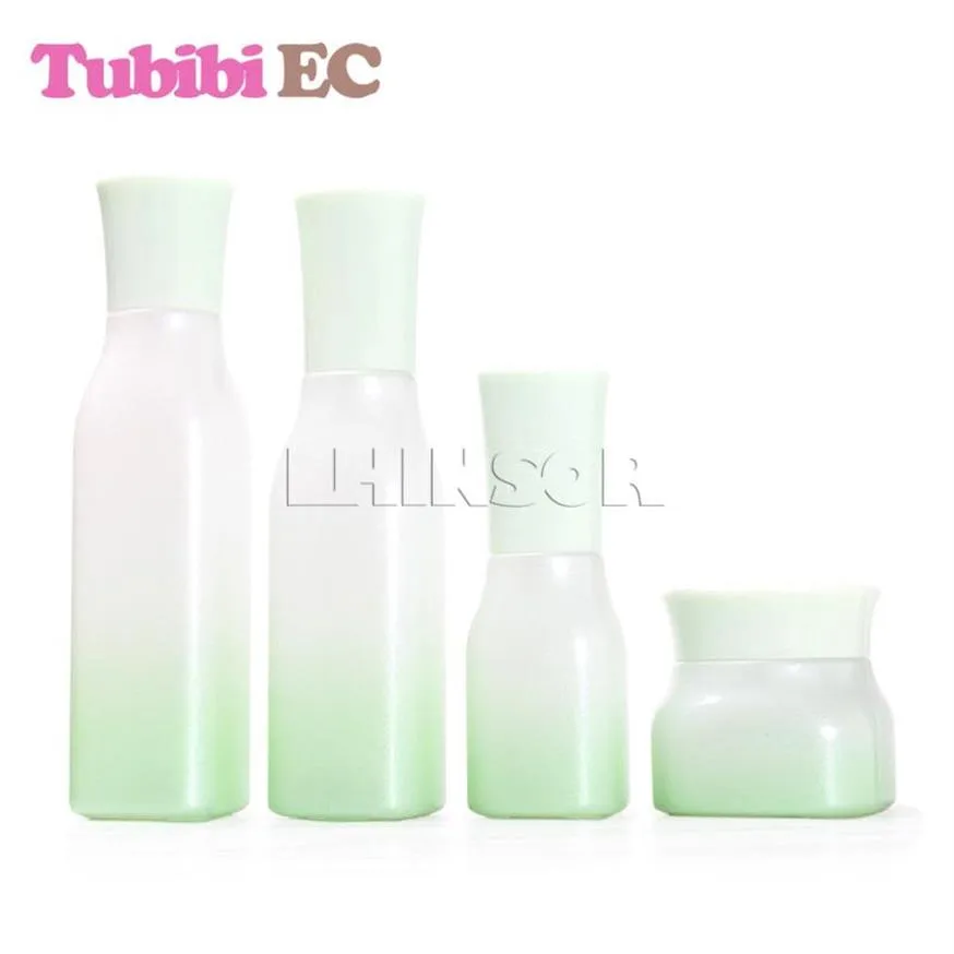 Storage Bottles & Jars 5pcs lot Empty Gradient Green Glass Press Pump Lid Spray Bottle Lotion Cream Cosmetic Packing Containers3078