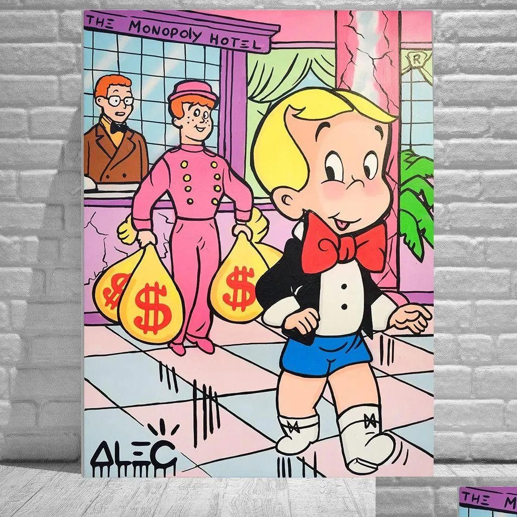 Peintures Alec Monopoly Graffiti Artisanat Peinture à l'huile sur toile Richie In The El Home Decor Wall Art 24X32Inch No Drop Delivery Ga Dhilb