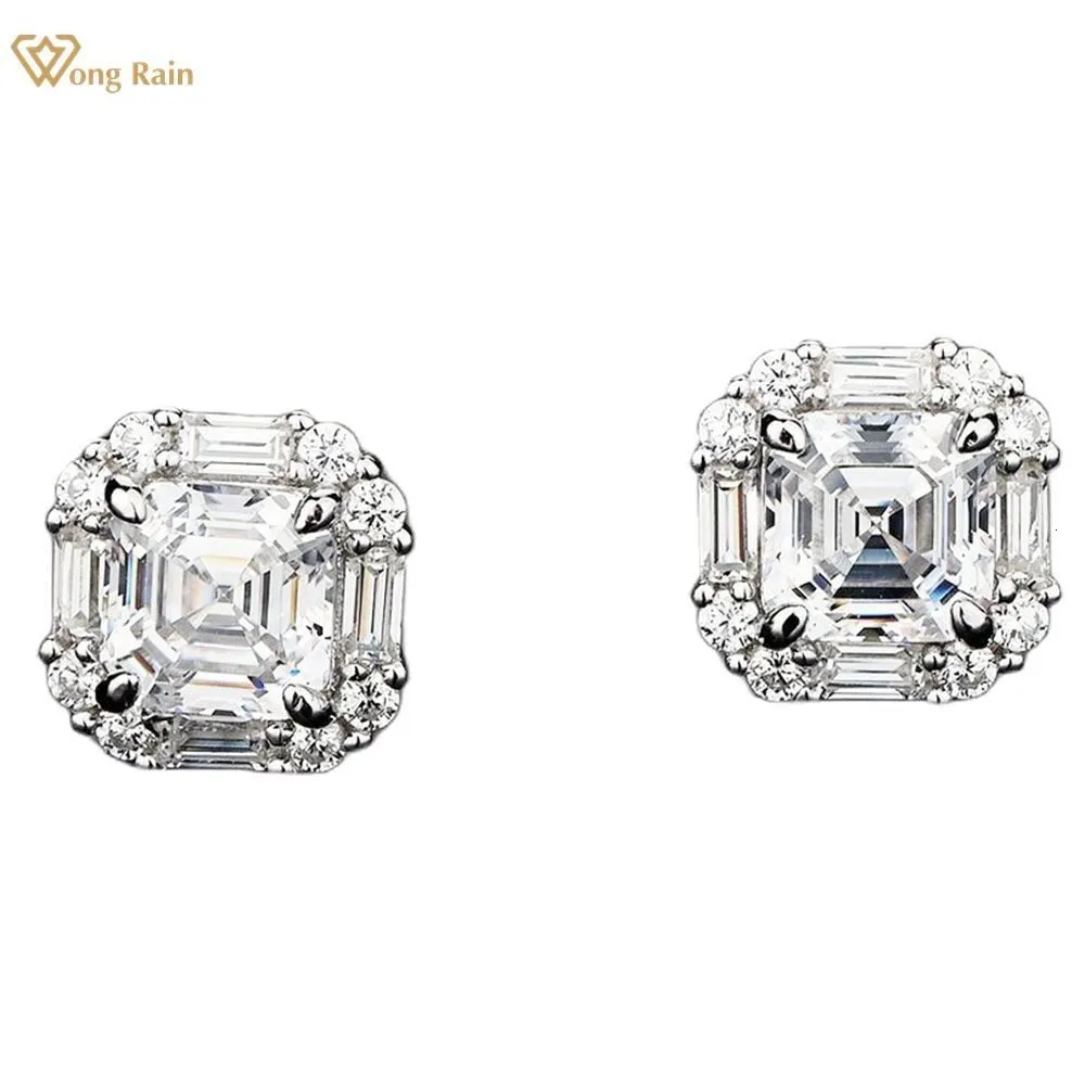 Stud Wong Rain 925 Sterling Silver Asscher Cut Oluşturuldu Yakut Taş Düğün Basit Kulak Çıtçıtları Küpeler Güzel Takı Hediyesi 230726