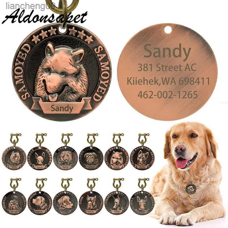 Médaille de chien en bronze personnalisée gravée relief Vintage Dog ID Name Tags pour petit moyen grand chien Labrador Bulldog Samoyède L230620