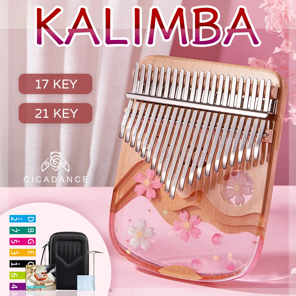 Artículos novedosos Kalimba 17/21 Tecla Pulgar Piano Resina epoxi Calimba Teclado Instrumento musical Portátil Mbira Finger Piano Regalos para niños adultos 230727