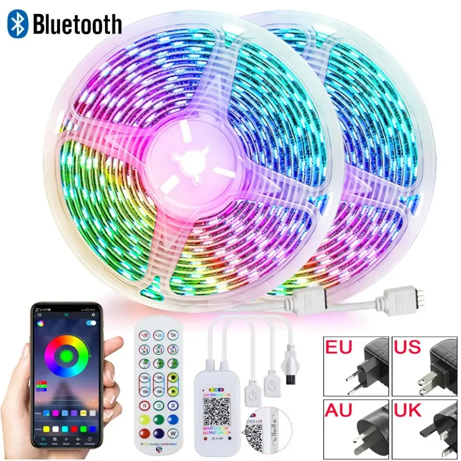 DC12V Luci a striscia LED 5050 RGB Stringa diodo leggero Ribbon flessibile IR/Bluetooth/WiFi Controllo vocale Alexa Google Home