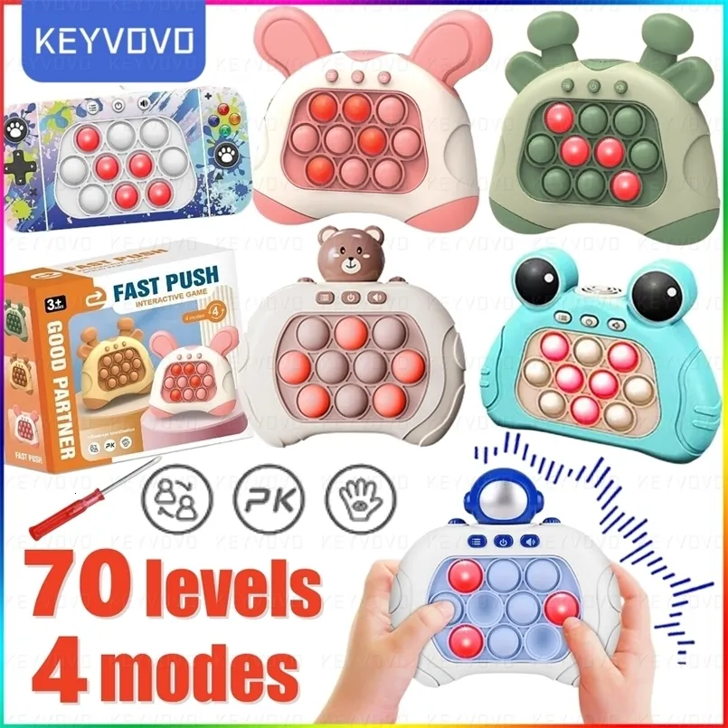 Portable Game Players Electronic Quick Push Pop Game Handheld Console Press Fidget Toys Bubble Light Up Pushit Gift Kids Adults Birthday Christmas 230726