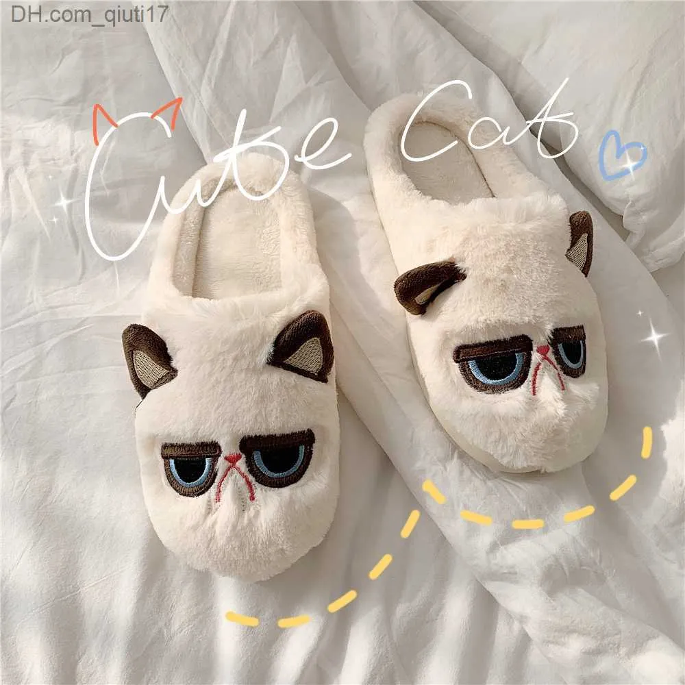 Slippers لطيف القط شريط التمرير مناسب لأزياء الفتيات Kaii Fluffy Fuzzy Winter Warm Slider Women's Cartoon House Slider Z230727