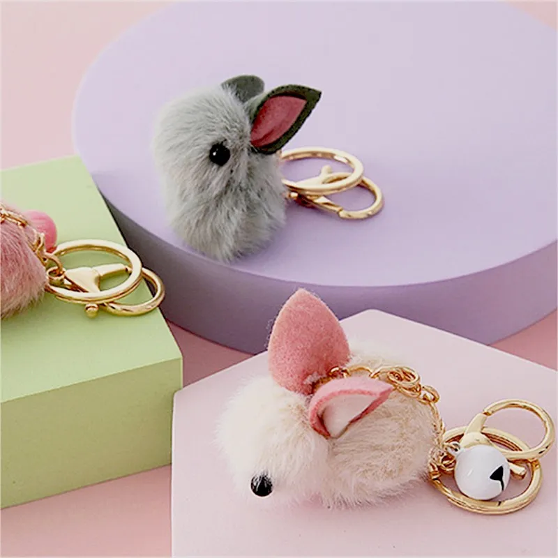 Dessin animé fourrure en peluche lapin porte-clés mignon laine feutre fraise chiot poupée forme femmes filles sac pendentif portefeuille ornements jouet cadeaux