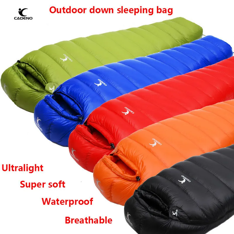 Schlafsäcke CADENO Winter Herbst Ultraleichte Mumien Daunentasche Outdoor Reisen Camping Nylon Weiße Ente 230726