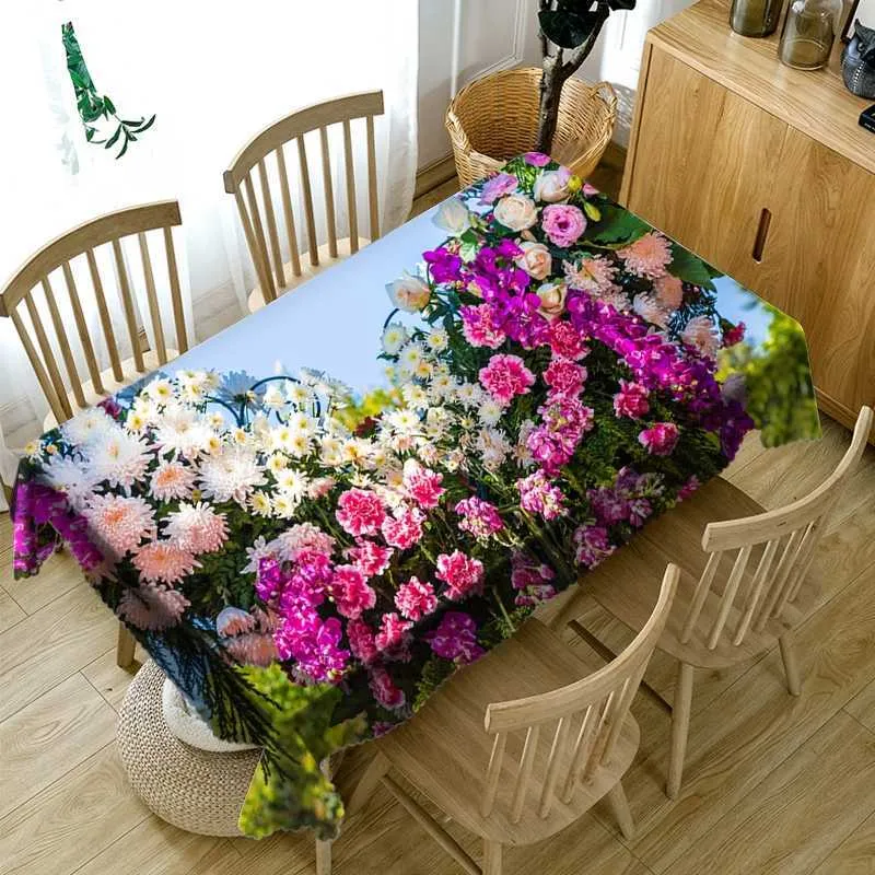 Nappe de table personnalisable avec belles fleurs 3D, anti-poussière, lavable, rectangulaire et ronde, pour décoration de mariage