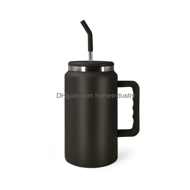 50oz mug tumbler with handle powder coated travel coffee mug with straw double wall stainless steel water cup bottle large insulated tumbler