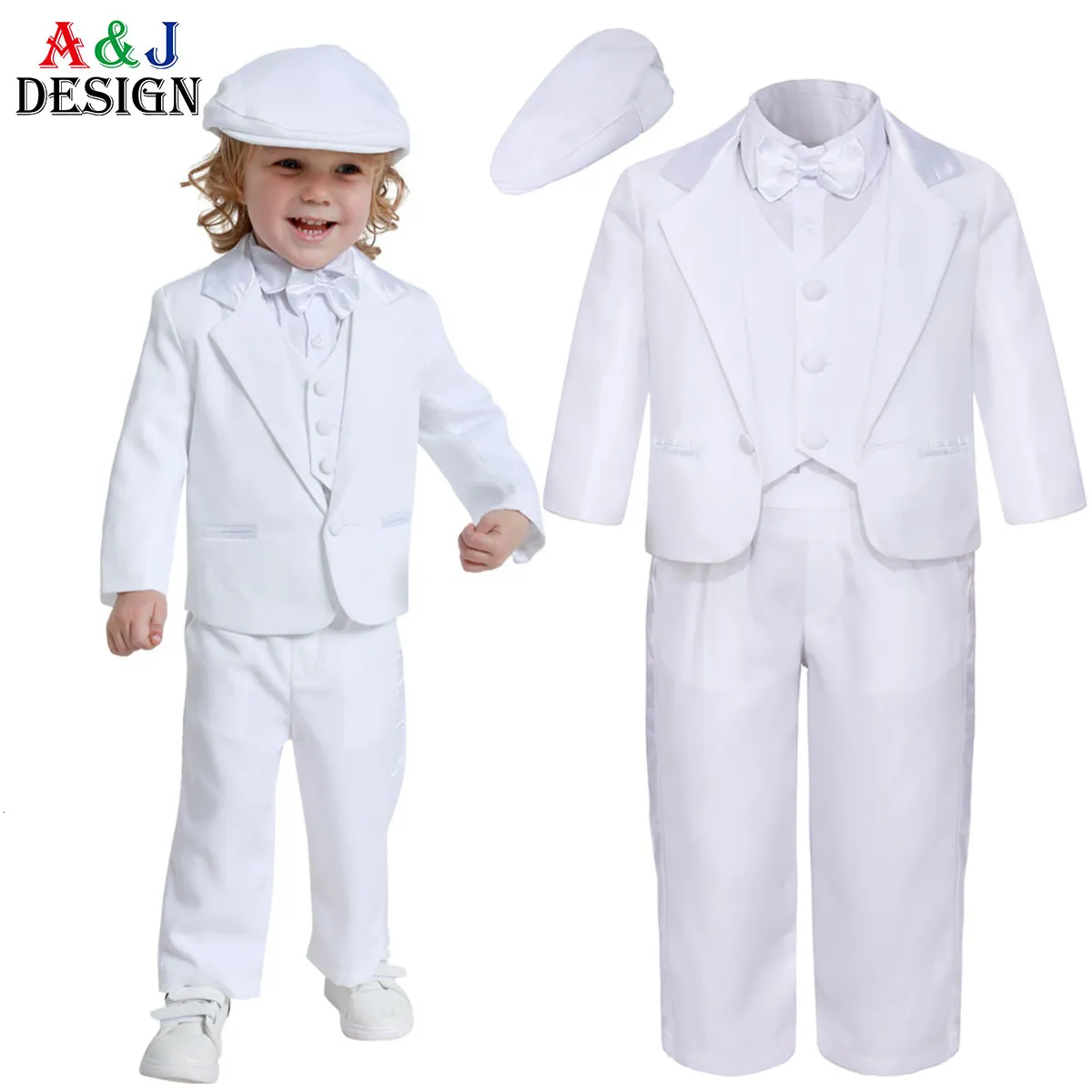 Suits Baby Boy Baptism Outfit Infant White Christening Suit with Hat Toddler Wedding Birthday Party Clothing Long Sleeved Tuxedo 4PCS 230726