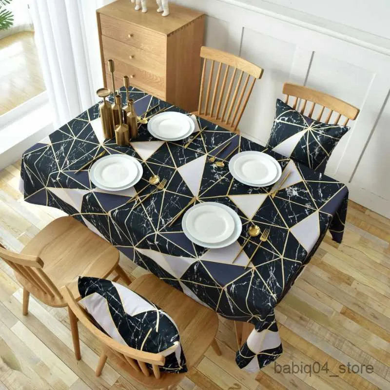 Table Cloth Home Black Geometric Pattern Tablecloth Waterproof Cloth Rectangular Tablecloth Living Room Coffee Table Cloth R230727