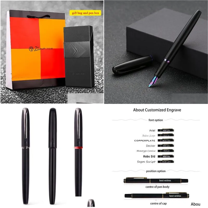 wholesale arrivel pimio matte black series fountain pen luxury metal ink pens with gift box christmas gift engraved accpet