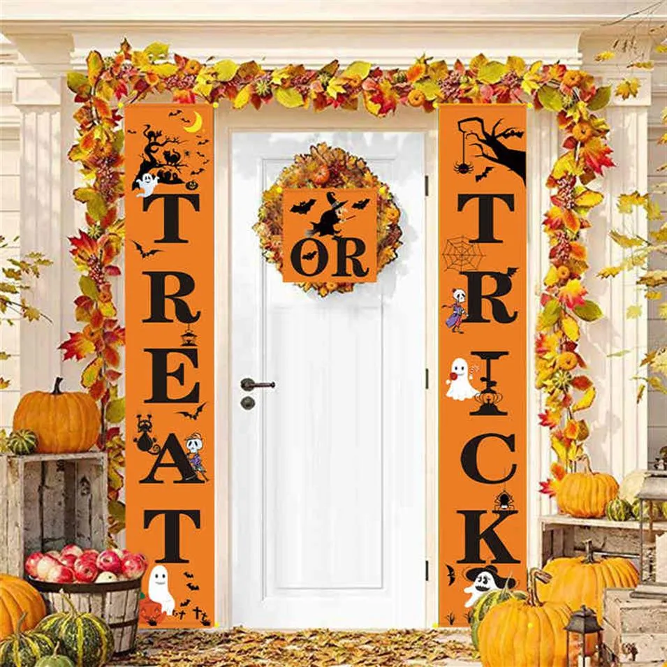 3pcs Couplet Trick Or Treat Witch Ghost Halloween Door Banner Hanging Flag Horror Props Festival Decoration For Home2739
