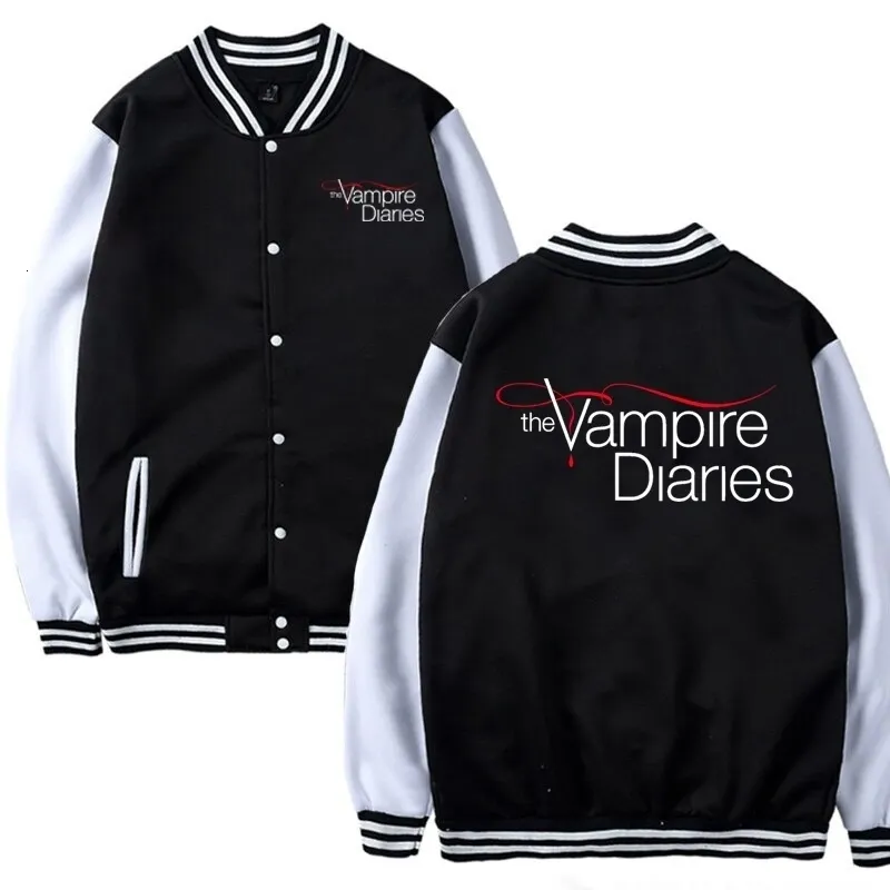 Mens Jackets Cute The VVampire Diaries Print Baseball Jacket Women Casual Loose Autumn Winter Sweatshirt Female Tops 230726