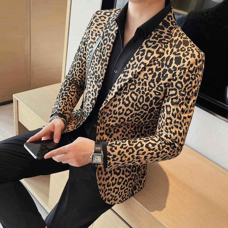Men's Suits Blazers Plus Size 4XL-S Fashion Sexy Leopard Print Blazer Jackets For Men Clothing Two Buttons Slim Fit Casual Suit Coats Tuxedo 230727