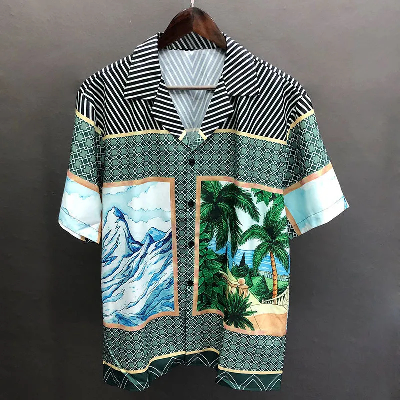 Mens Casual Shirts Vintage Playing Card Pattern Patchwork Print Summer Men Hawaiian Streetwear Beach Shirt Hip Hop Holiday Tops 230726