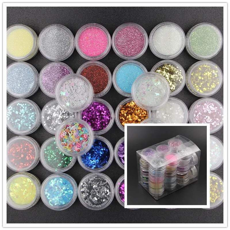 Nail Glitter 34 PCSSet Art Chrome Powder DIY Holographic Laser Star paljetter Manicure Accesorios Decoration Glitter för naglar 230726