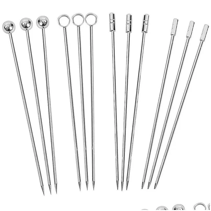 Bar Tools Stainless Steel Cocktail Picks Reusable Martini Tooticks Olives Appetizers Garnish Skewers Fruit Stick Xbjk2204 Drop Deliver Dhjq5