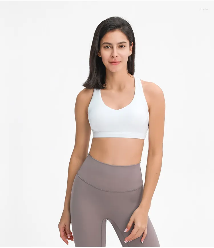 Débardeurs pour femmes été Sexy col en v soutien-gorge de sport antichoc et respirant en forme de Y dos solide ouvert débardeur