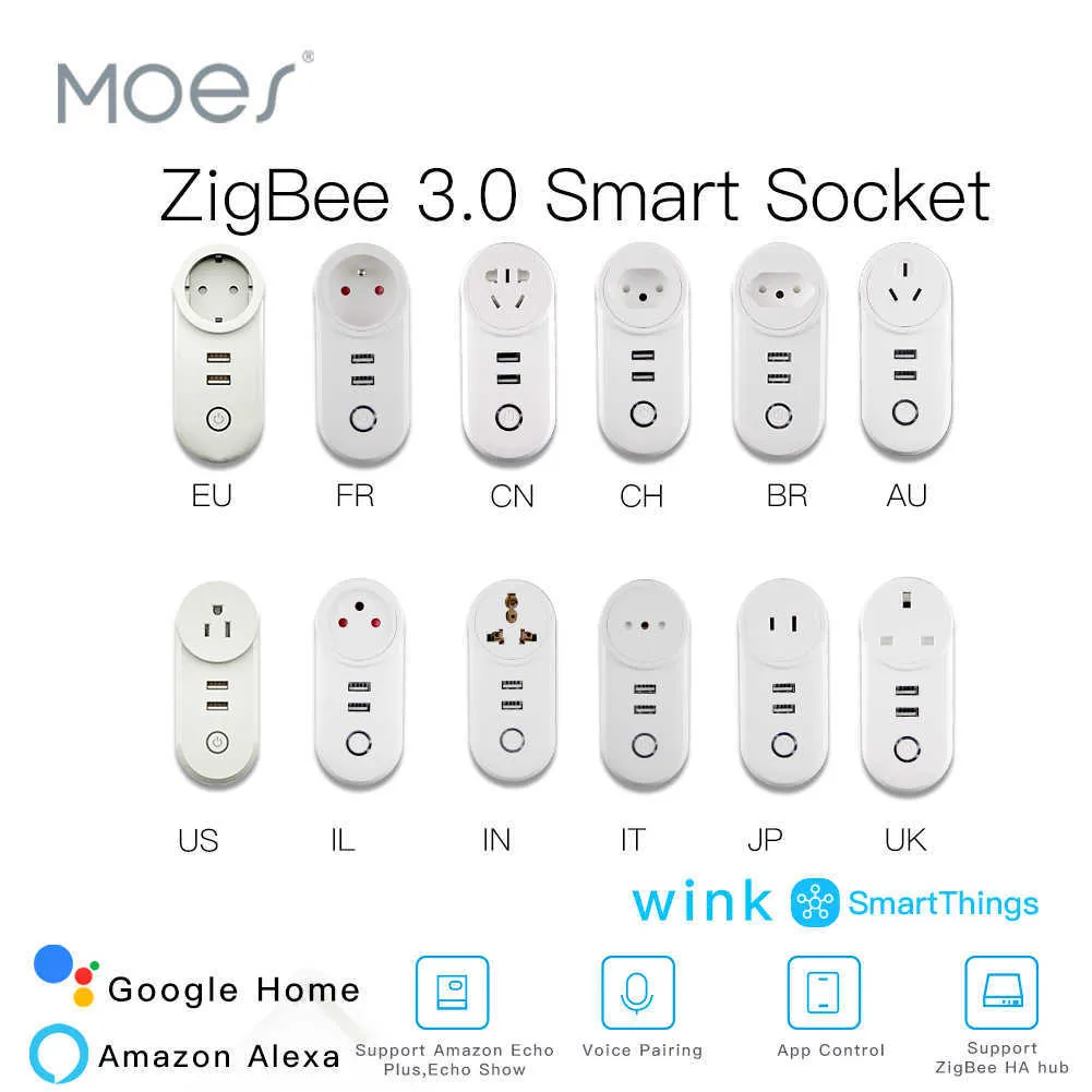 スマート電源プラグZigbee 3.0 2 USBインターフェイス付きスマートソケットプラグリモートボイスコントロールSmartThings Wink Echo PlusおよびほとんどのZigbee Hub HKD230727