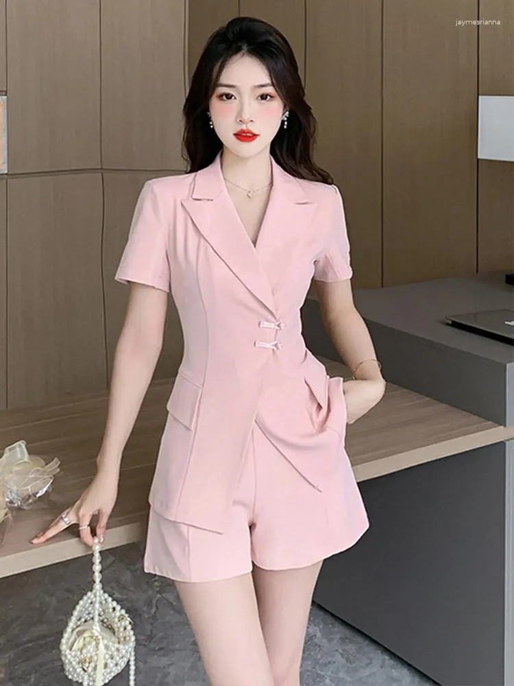 Women's Tracksuits Chinese Style Fashion Summer 2 Piece Outfit Suits Women Professional Formal Retro Long Tops Coat Blazer Suit Shorts Pant