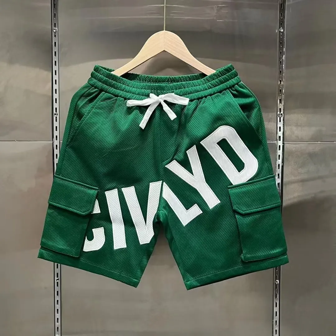 Summer Men's Casual Shorts Korean Högkvalitativ grön twill shorts brev broderade sportbyxor modemän kläder 2023