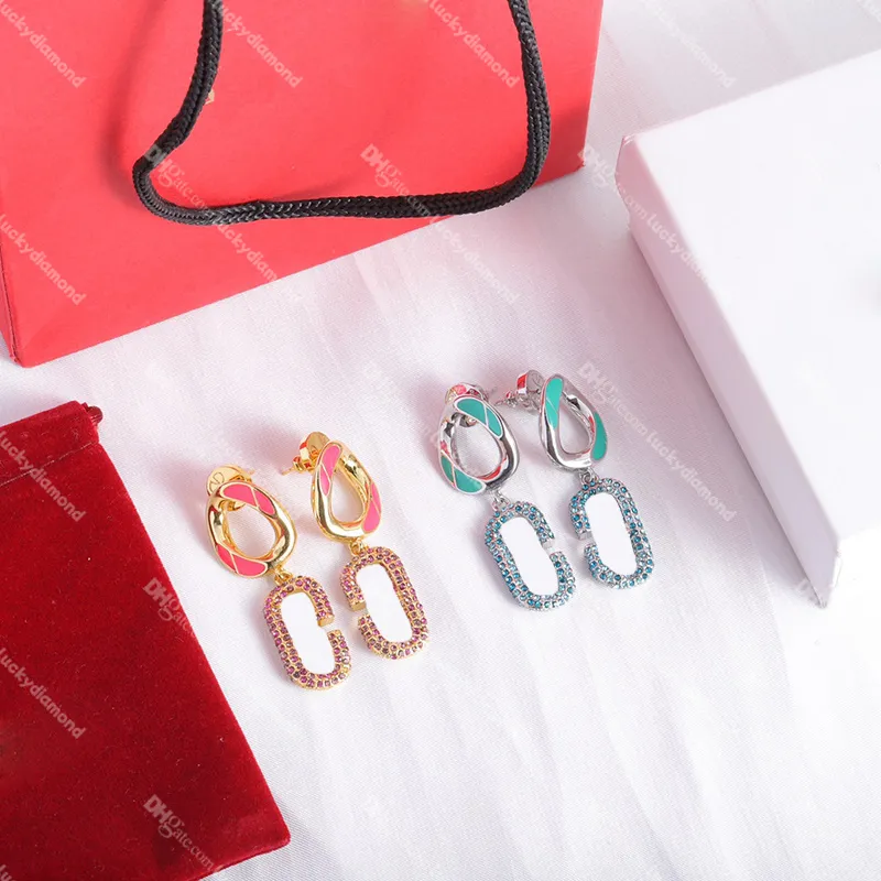 Party Ear Loop Women Crystal Earrings with Box Letter Diamond Stud Hollow Personality Eardrop for Gift