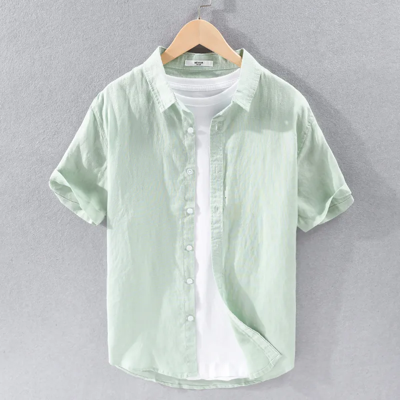 Casual overhemden voor heren Mode Zomer Dagelijkse stijl Zuiver linnen Eenvoudig en veelzijdig Korte mouw Effen kleur voor heren 230726