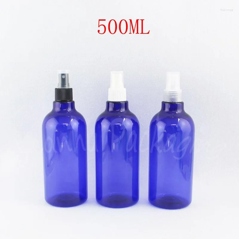 Bouteilles de stockage 500ML bouteille en plastique bleu avec pompe de pulvérisation 500CC maquillage sous-embouteillage Toner/emballage d'eau (14 PC/Lot)