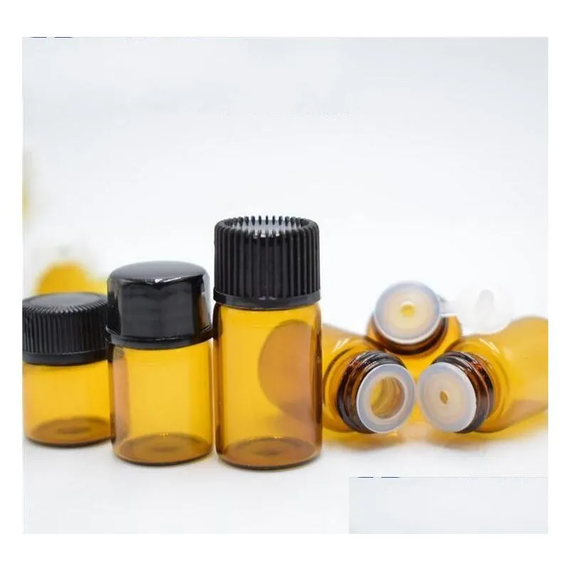 Parfumflesje 1Ml Leeg Glas Amber Roll Ball Jars Flesjes Met Dop Voor Cosmetische Per Essentiële Olie Flessen Drop levering Gezondheid Beaut Dhaej