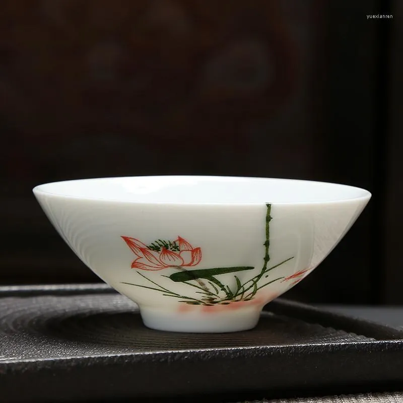 Чашки блюдцы керамическая ручная накраска лотосная чашка Jingdezhen белая фарфоровая кубка