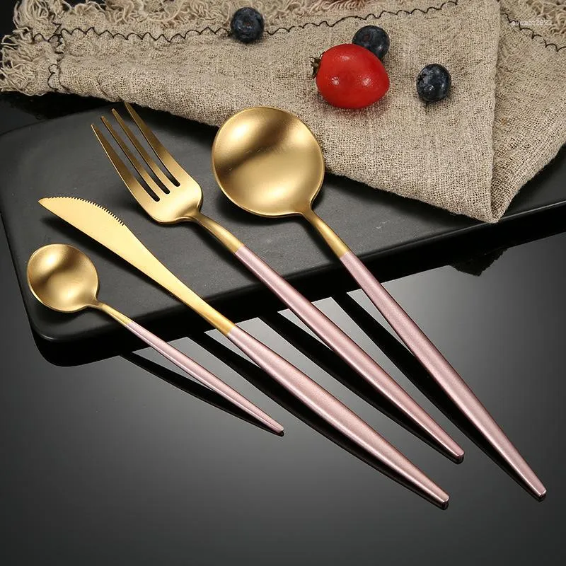 Dinnerware Sets Gold Set 18/10 Stainless Steel Cutlery Tableware Dinner Knife Fork Spoon Flatware Dishwasher Safe 4pcs