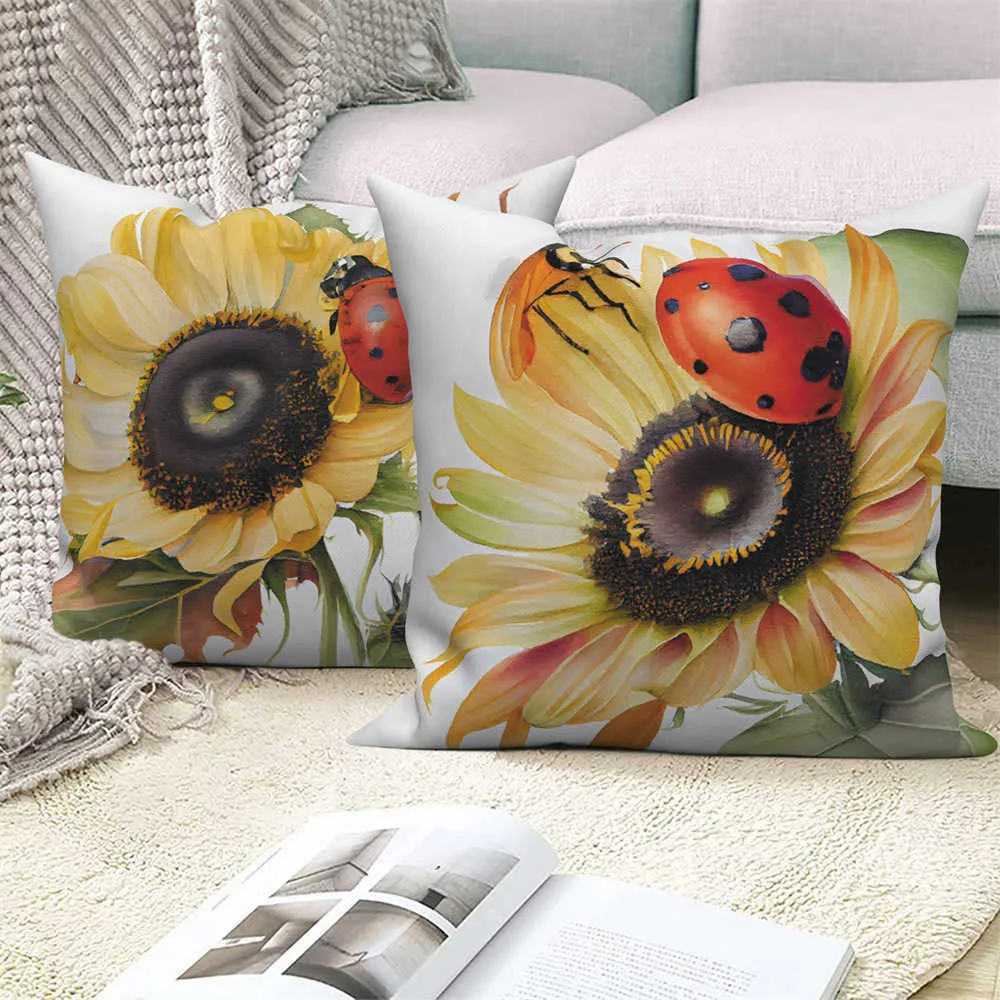 Cushion/Decorative Customizable Sunflower Decorative Cover Cushion Cover Throw Cover for Sofa Car Living Room Decoration