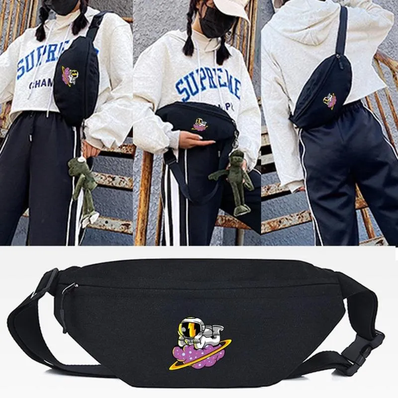 Bolsas de cintura Bolsa Casual Fanny Pack Peito Homens e Mulheres Moda Bolsa Masculina Cinto Roxo Nuvens Impressão Banana Zíper Telefone