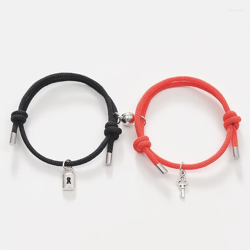 Charm Pulseiras QiLuxy 2 pçs Ímãs Atraem Um ao Outro Chave de Bloqueio Casal Para Homem Mulheres Jóias da Sorte Amantes Presentes