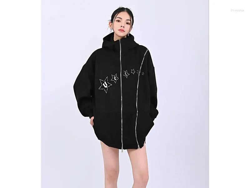 Kobiety z kapturem 2023 Style amerykański retro zamek błyskawiczny Street Star Brand Star Hooded Sweater Spring K ubrania