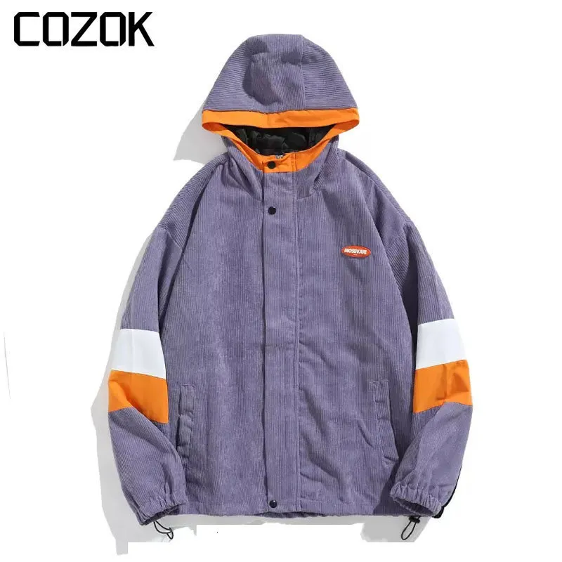 Mens Jackets Spring Patchwork Corduroy Varsity Men High Street Autumn Hooded Baseball Coat Vintage College Bomber Outwear Par 230726