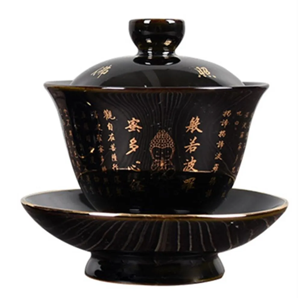 Керамический дзен Гайванд Будда Глазурь Фарфоровый чай Тюр синий и черный цвет творческий винтажный чаша кунг -фу и блюдка300N