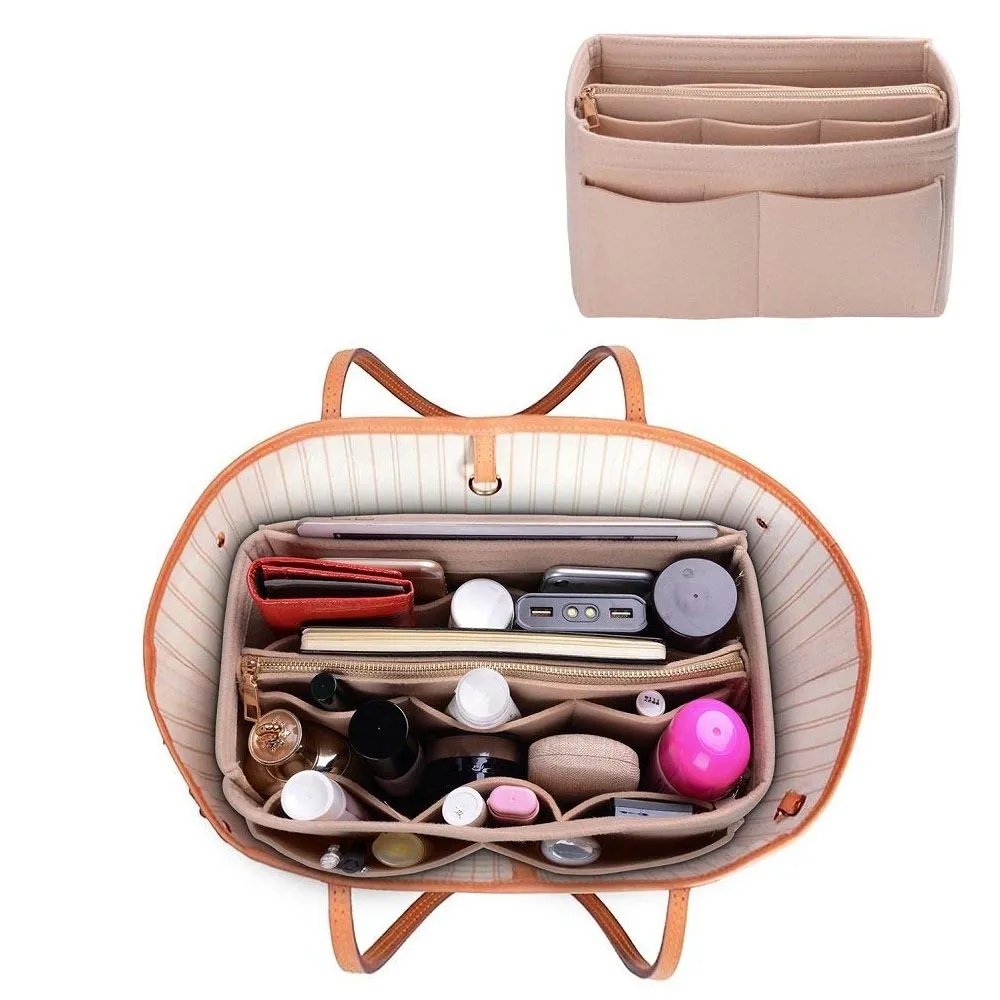 Make Up Organizer Wstaw torbę do torebki, torba filcowa z zamkiem błyskawicznym, podróżne torebki, dopasowane torby kosmetyczne pasują do różnych torebek marki