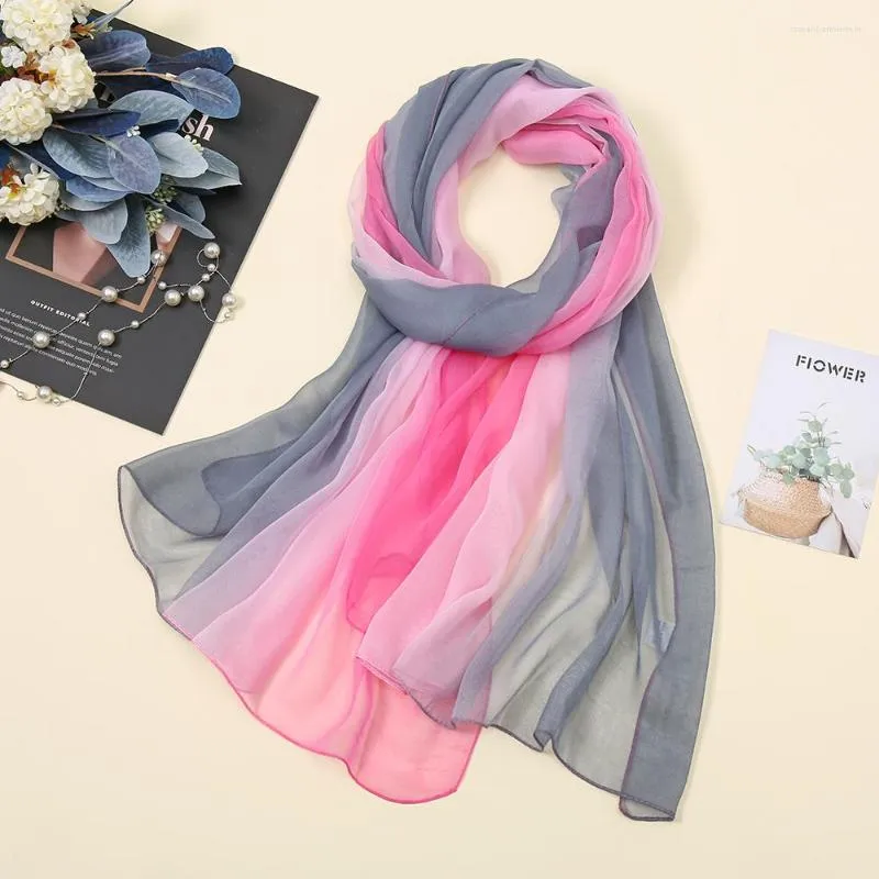 Foulards Couleur Unie En Mousseline De Soie Georgette Écharpe Femmes Foulard Gradient Châles Ombre Élégant Long Châle Hijab Été Protection Solaire Étoles