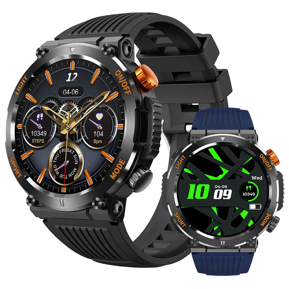 HT17 Smart Watch Men Compass LED 조명 야외 스포츠 블루투스 전화 1.46 인치 450mAh 대형 배터리 추적기 건강 스마트 워치