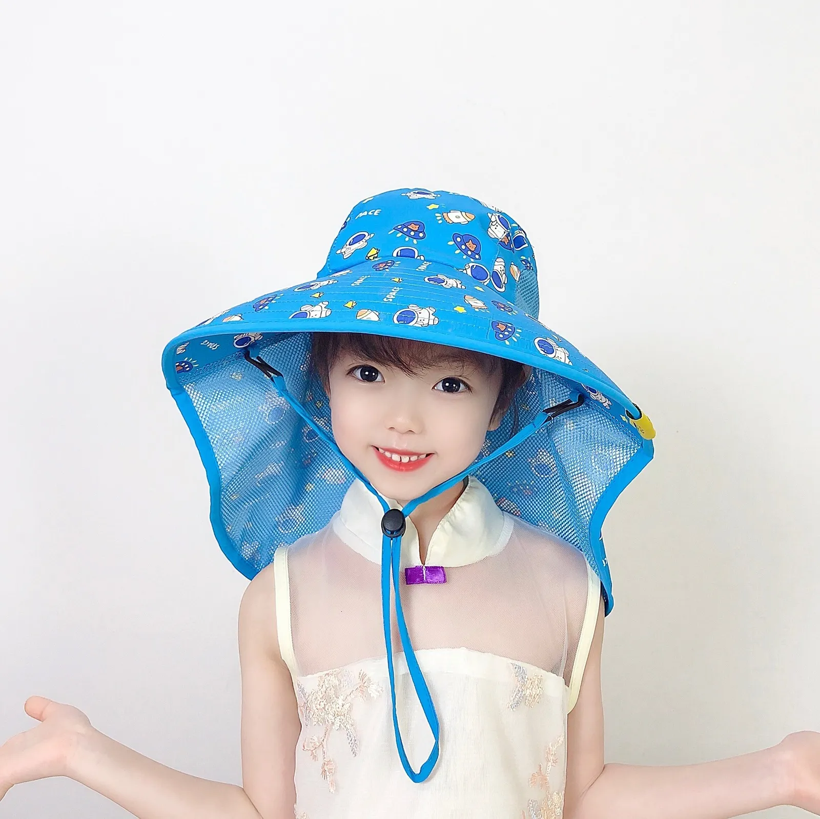 Caps Hats Children Sun Hat Adjustable Outdoor Toddler Swimming Pool Beach Hat Kids Wide Brim Sun Hat with Shawl Rope Summer Protection Hat 230726