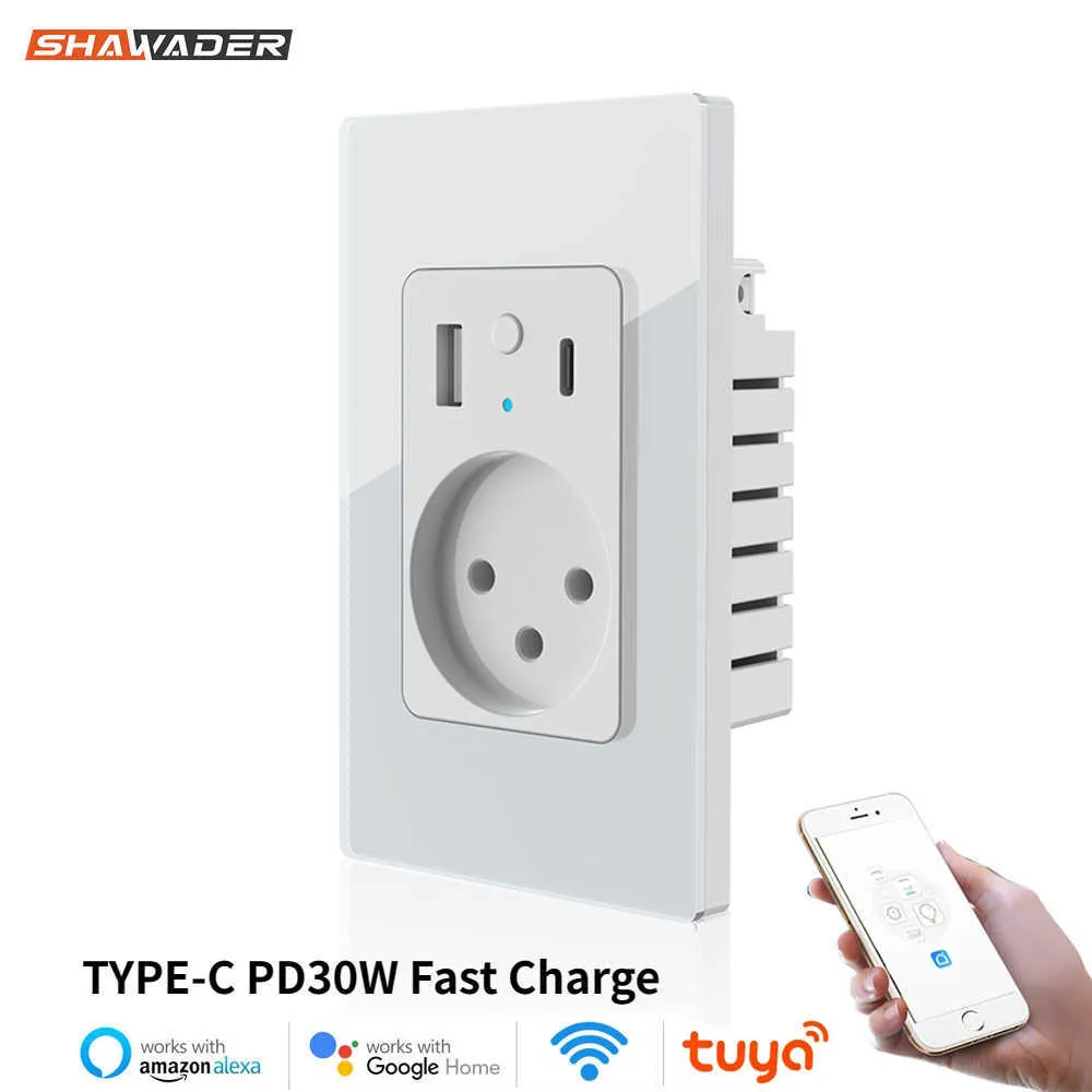 Smart Power Plugs Osraeli Smart Wall Socket со стеклянной панелью USB и быстрой зарядки Type -C - Premium Power Outlet для Home Smart Automation HKD230727