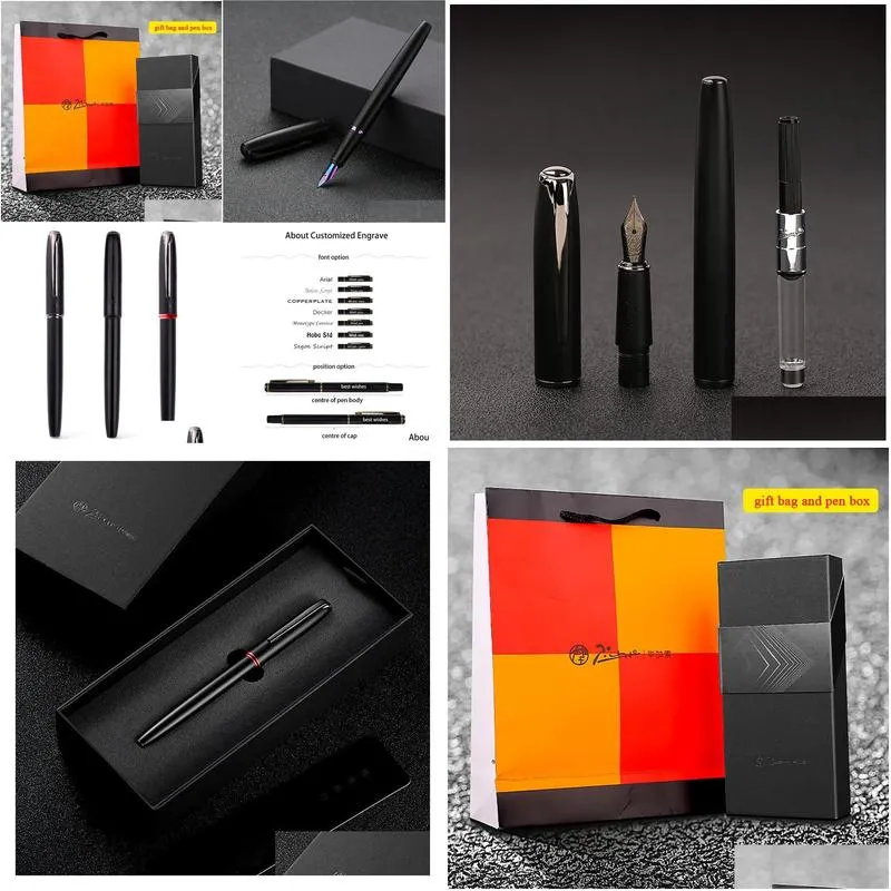 wholesale arrivel pimio matte black series fountain pen luxury metal ink pens with gift box christmas gift engraved accpet