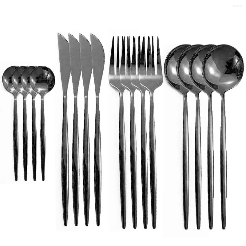 Dinnerware Sets 16pcs Black Set Cutlery 18/10 Stainless Steel Tableware Copper Rosy Gold Fork Knife Spoon Dinner Silverware