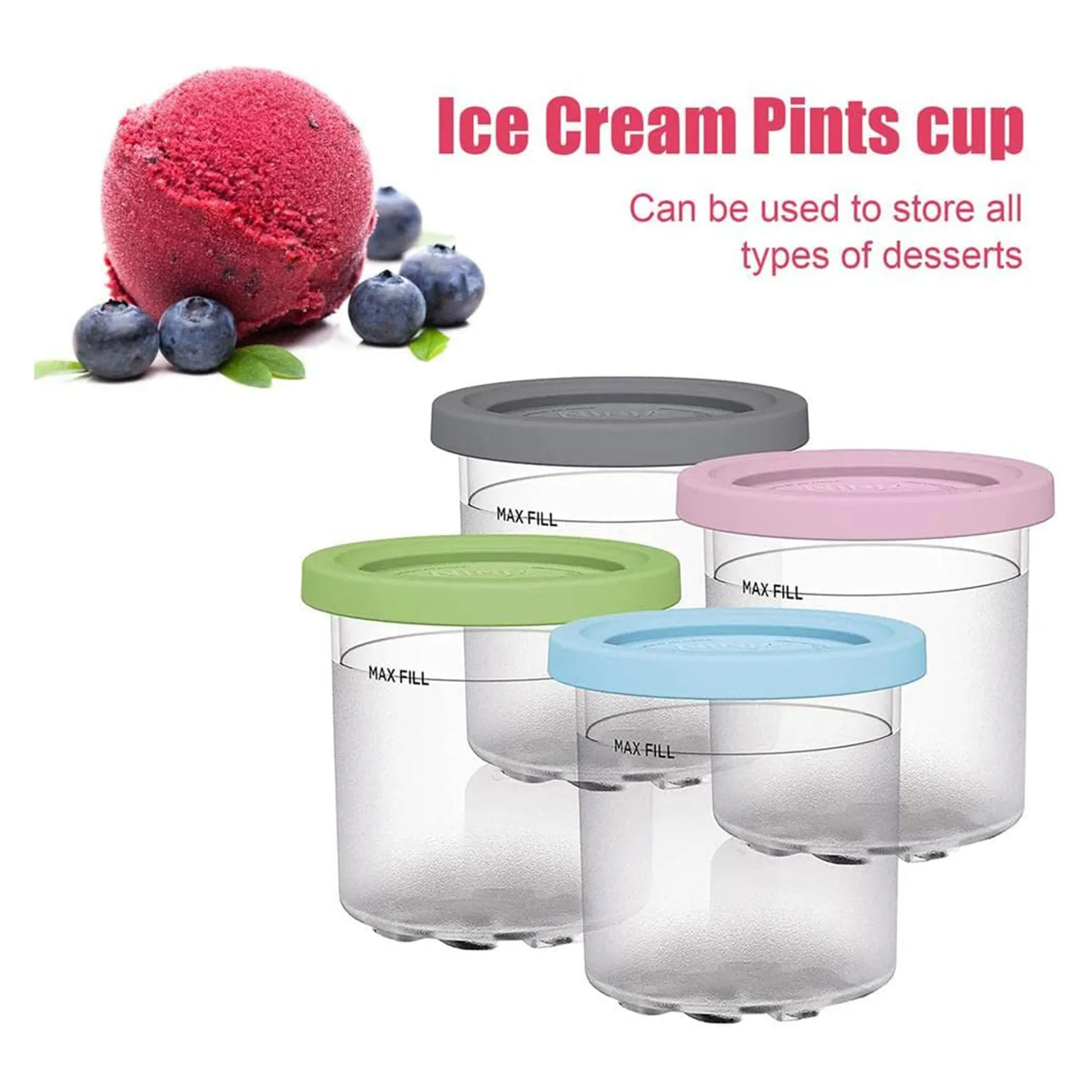 Ferramentas de sorvete 24 peças copo de potes para ninja NC299AM C300s série reutilizável iogurte recipiente frasco de armazenamento com tampa de vedação 230726